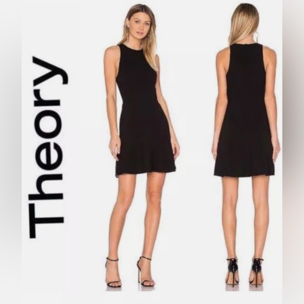 Theory Felicitina Black Fit & Flare Dress NWT Size 6 Sleeveless Crepe
